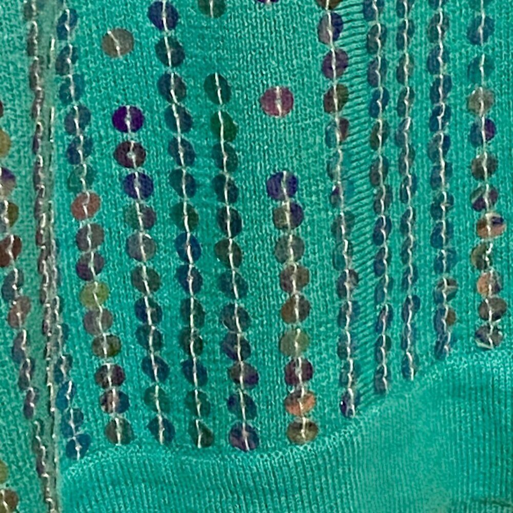 CAROL PATTERSON KNITS Sequin Embellished Sweater Ombre Cardigan Teal/Purple (L) - Picture 6 of 9